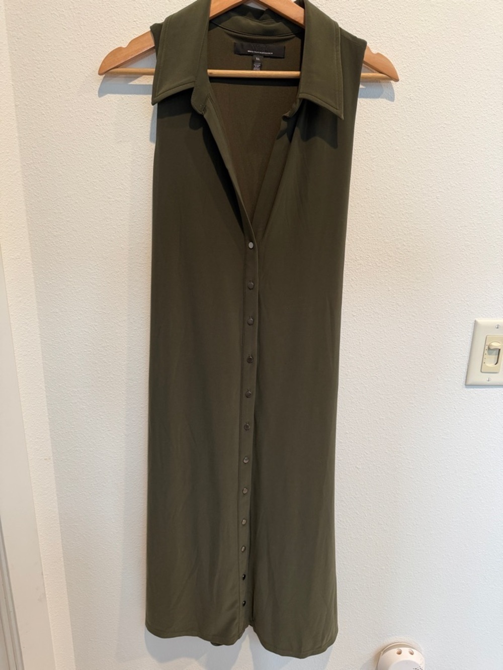 White House Black Market Olive Green Sleeveless Button-Front Maxi dress